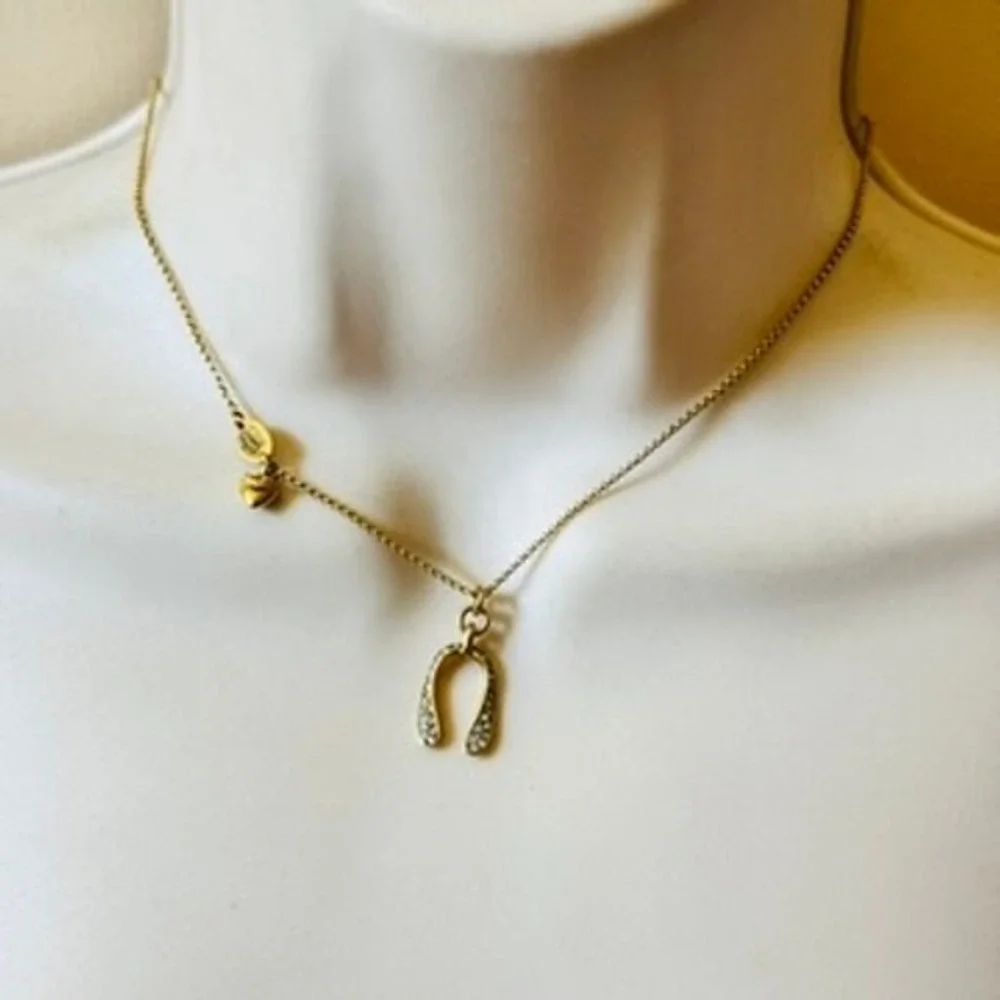 Juicy Couture WishBone Necklace Crystal Pave Designer Gold Designer Y2K 18